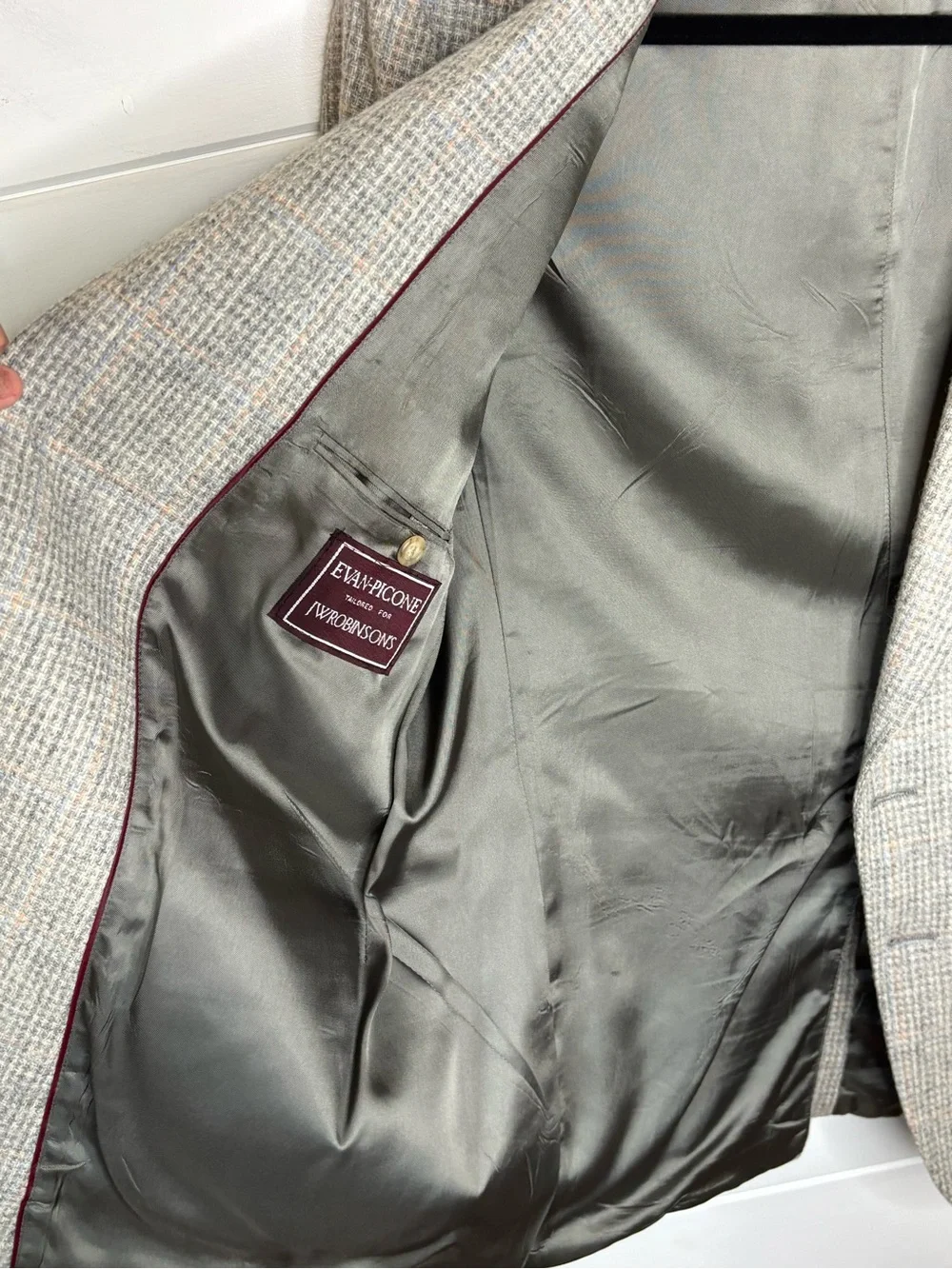 Evan-Picone for J.W. Robinson’s 100% Wool Gray Plaid Sport Coat Blazer 40R USA